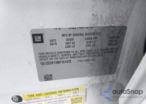 2011 Chevrolet Malibu 1Lt z USA, uszkodzony, nr VIN 1G1ZC5E10BF101478